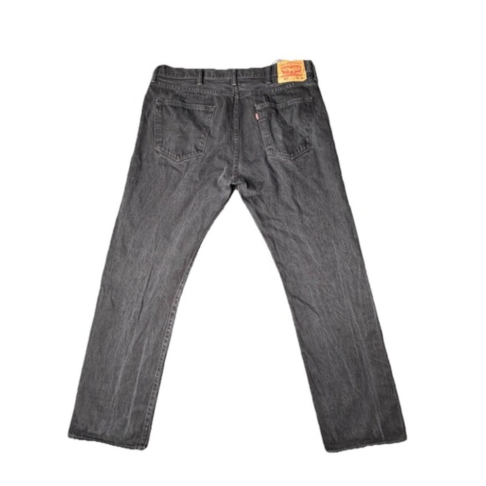 Levis 501 Jeans Mens 38x34 Black Button Fly Straight Leg Dark Wash Denim - Picture 6 of 7